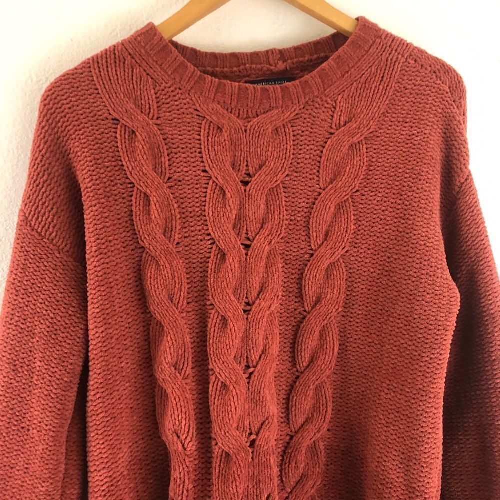 Ae Rust Color Impossibly Soft Cable-Knit Sweater … - image 3